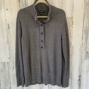 EDDIE BAUER Grey Button Mock Turtleneck Size XL